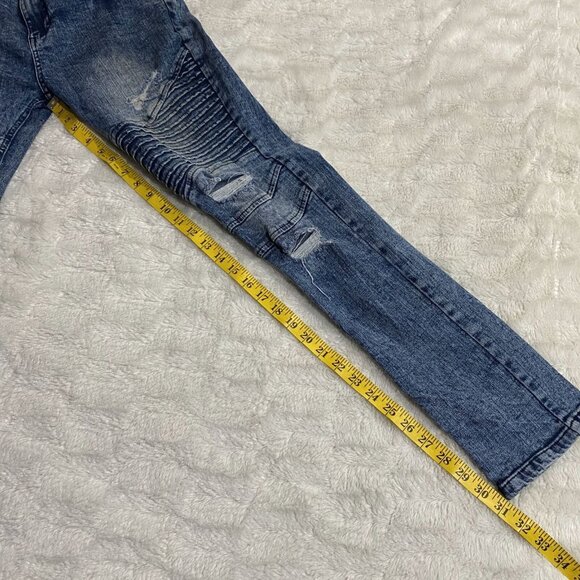 Urban Id Men's Blue Cotton Stretch Distressed Skinny Moto Denim Jeans Size 30 - Picture 7 of 10